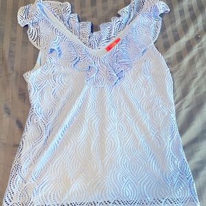 Flattering blue eyelet sleeveless top